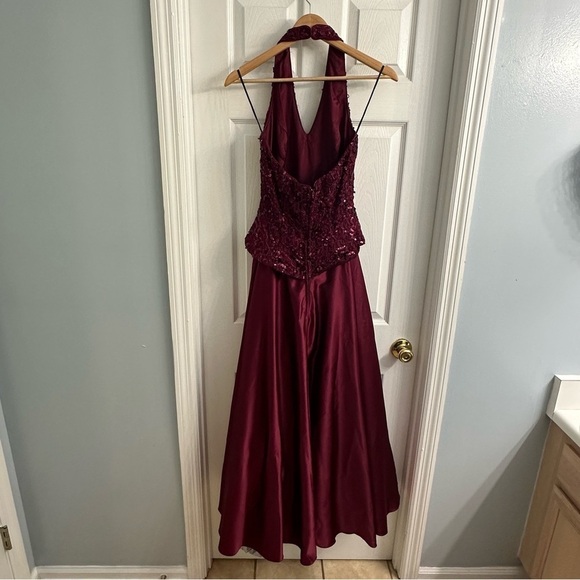 Vintage Formal Dress Prom Vest Whimsigoth Sequin Maroon Halter 90s Extra Small - Picture 4 of 9